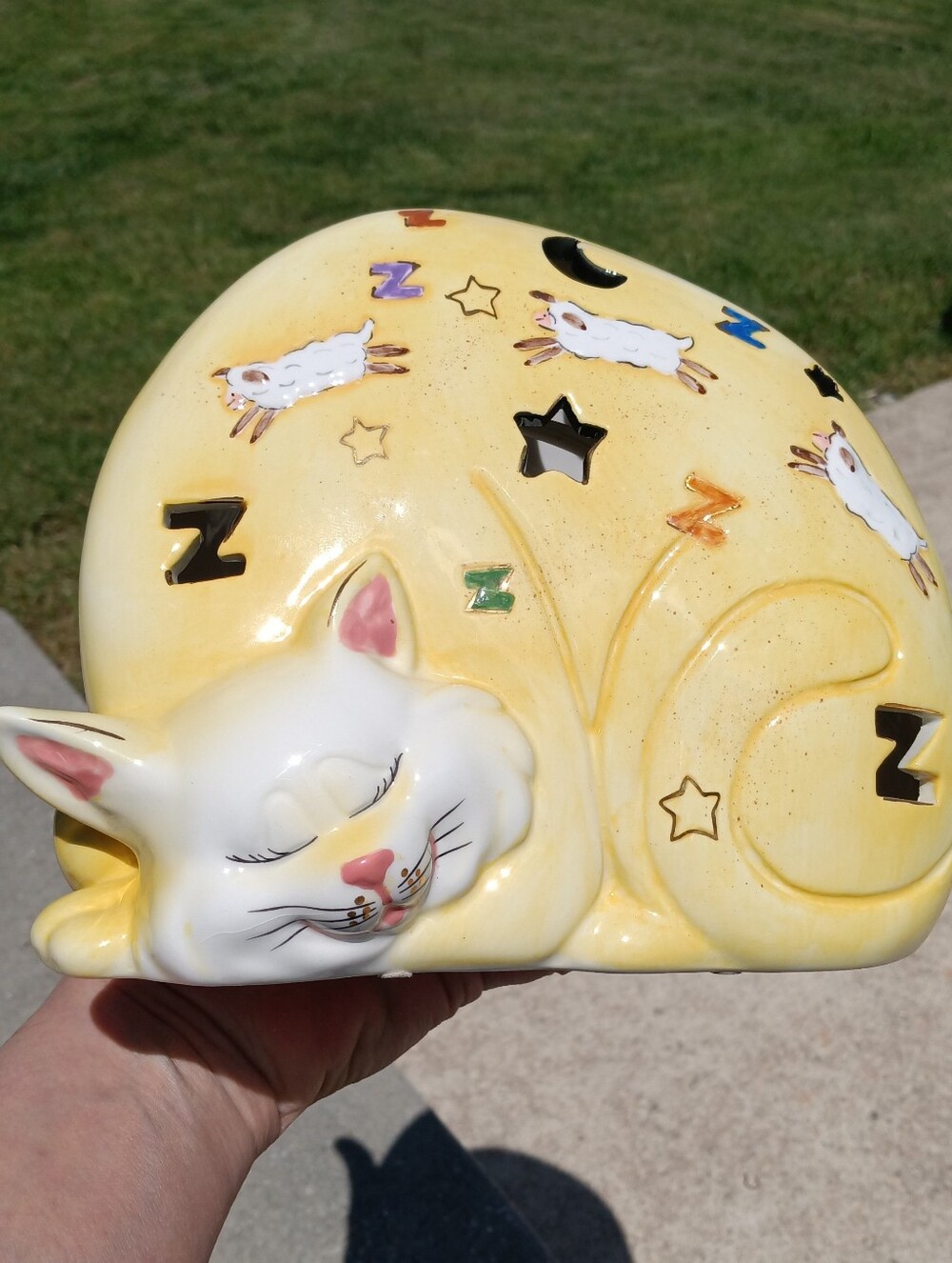 Whimsical Sleeping Cat Ceramic Lamp Night Light